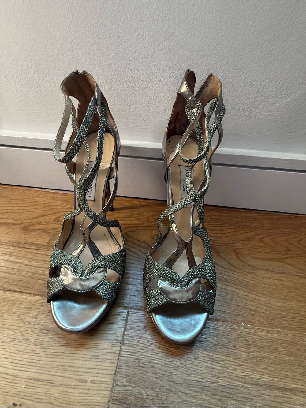 Jimmy Choo Glittering Gold Twist-Strap High Heel Sandals